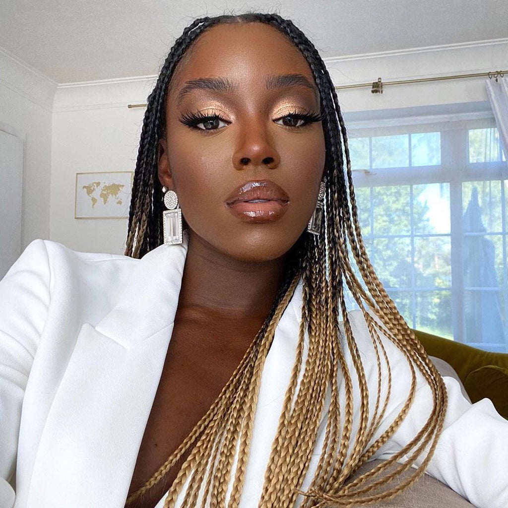 black women blonde braids white jacket @yvonnevictoria